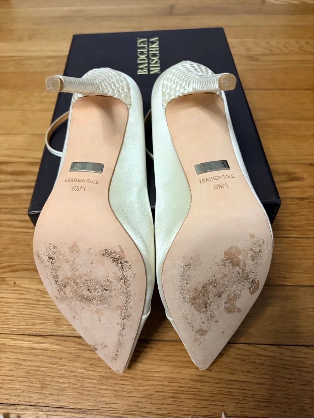 Badgley Mischka Ivory Pointed-Toe Ankle-Strap Pumps